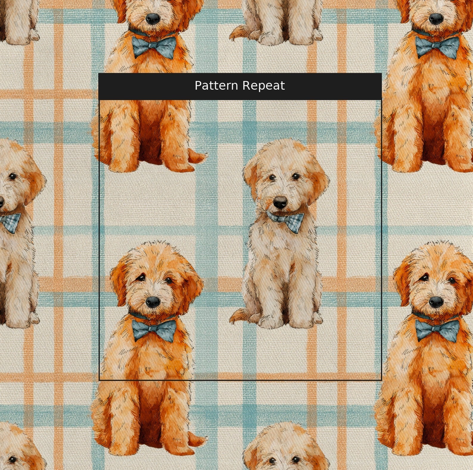 Goldendoodle Blue Plaid - Fabric - Linen Rowe