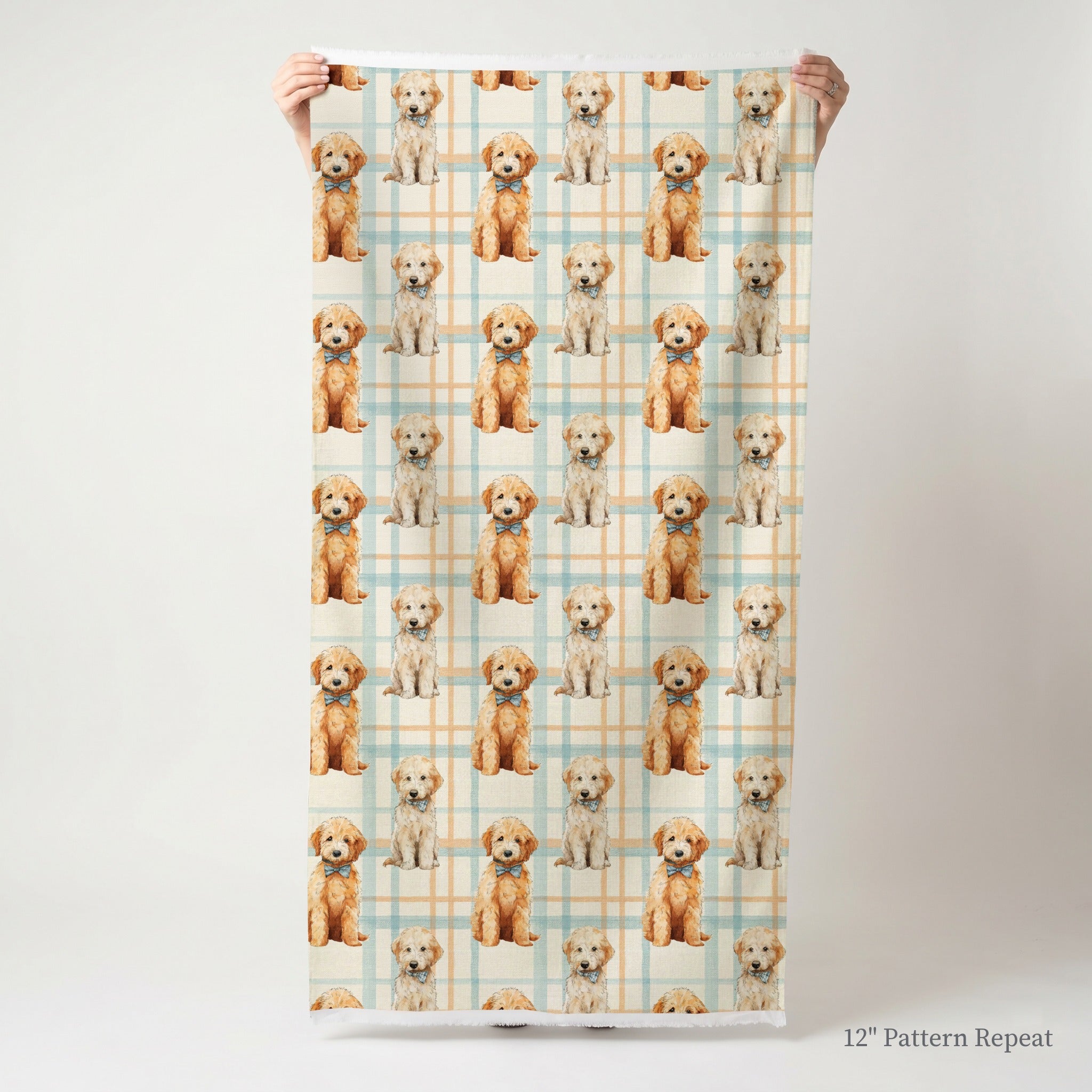 Goldendoodle Blue Plaid - Fabric - Linen Rowe