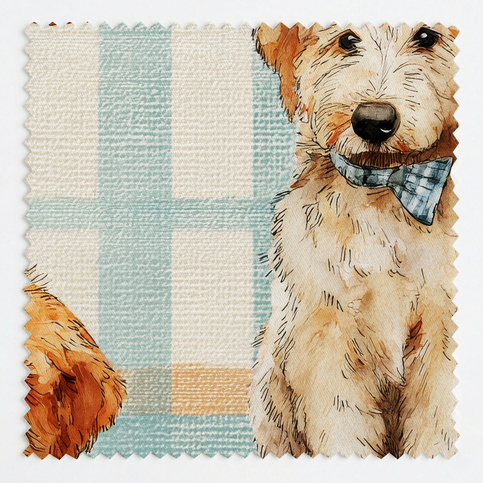 Goldendoodle Blue Plaid - Fabric - Linen Rowe