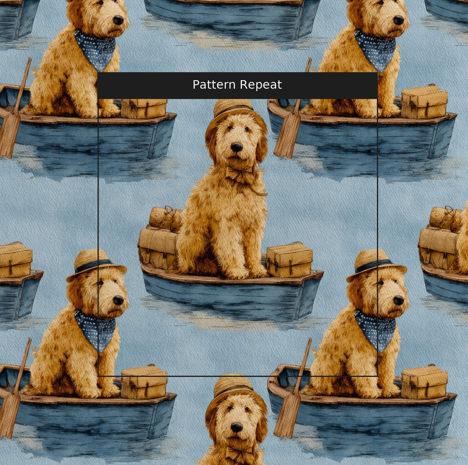 Goldendoodle Boat Day - Fabric - Linen Rowe
