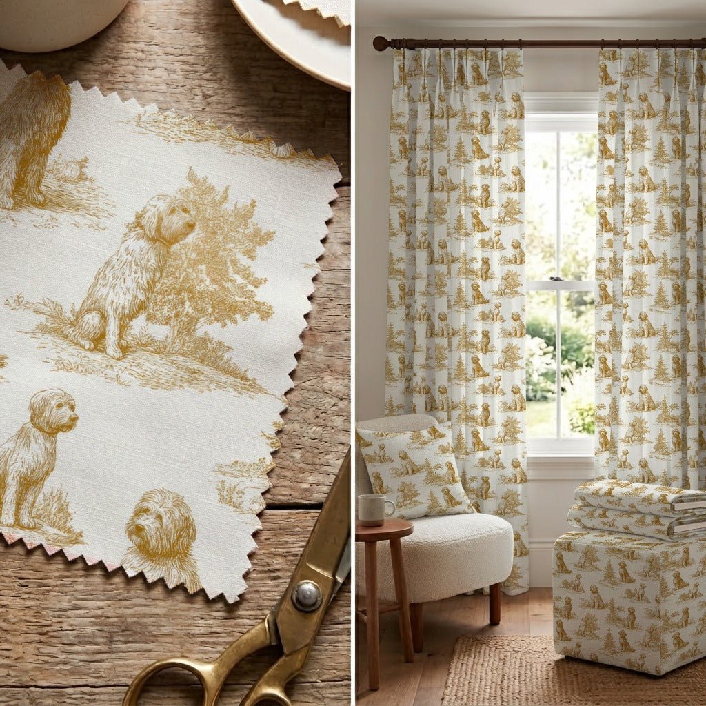 Goldendoodle Country Toile - Fabric - Linen Rowe