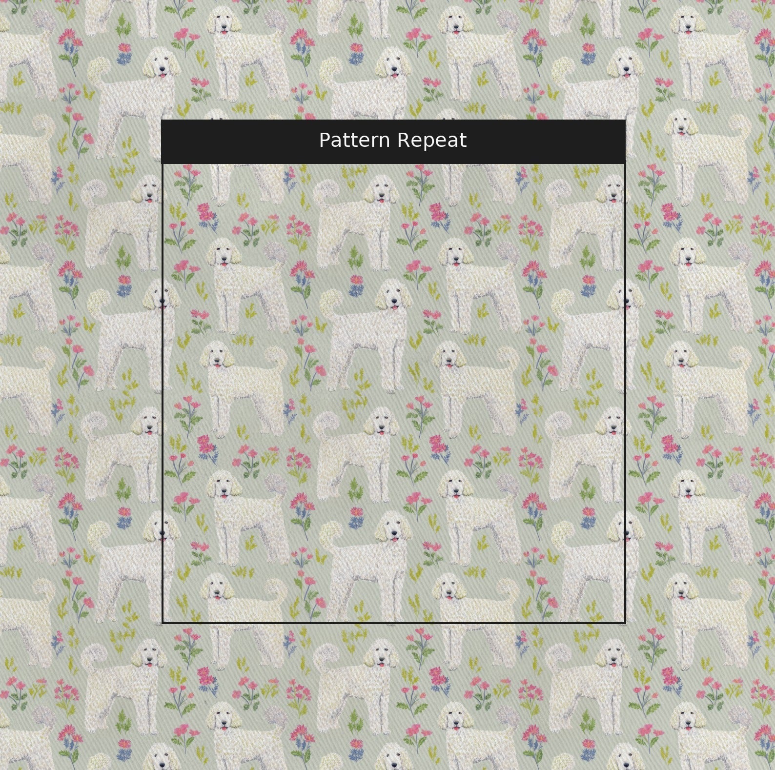 Goldendoodle Floral - Fabric - Linen Rowe