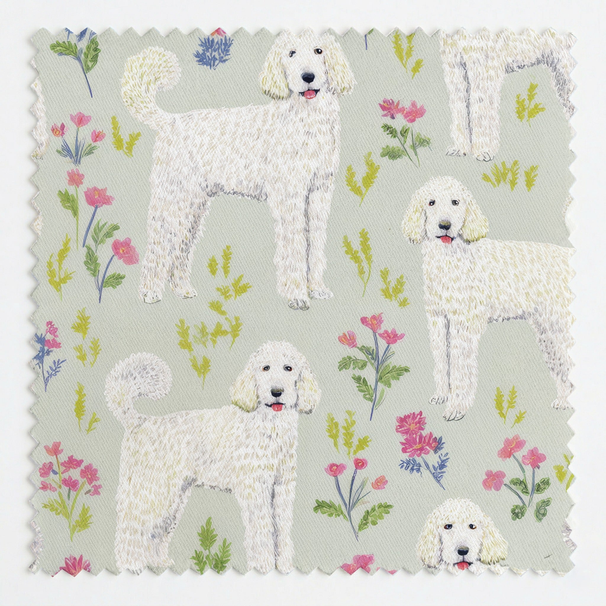 Goldendoodle Floral - Fabric - Linen Rowe