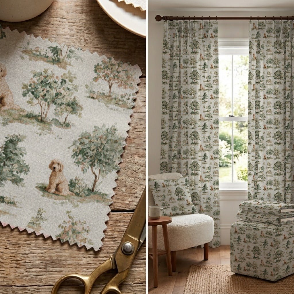 Goldendoodle Garden Toile - Fabric - Linen Rowe