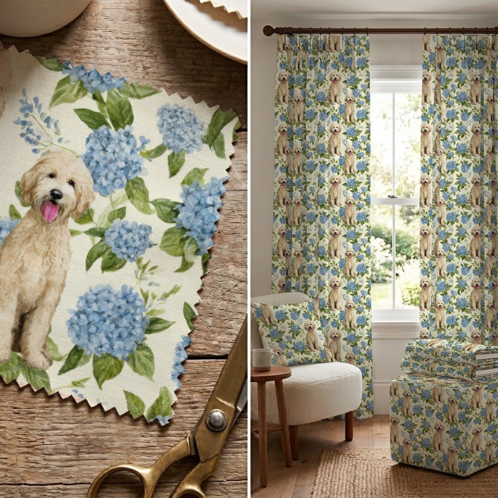 Goldendoodle Hydrangeas - Fabric - Linen Rowe