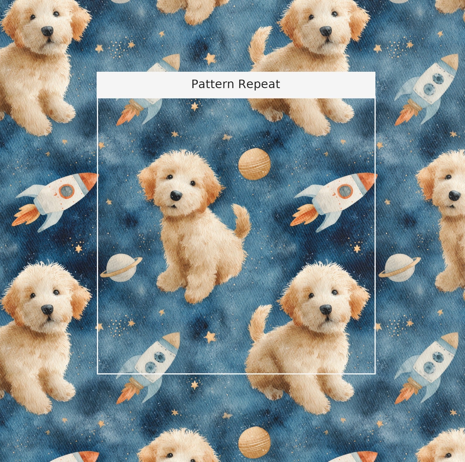 Goldendoodle Outer Space - Fabric - Linen Rowe