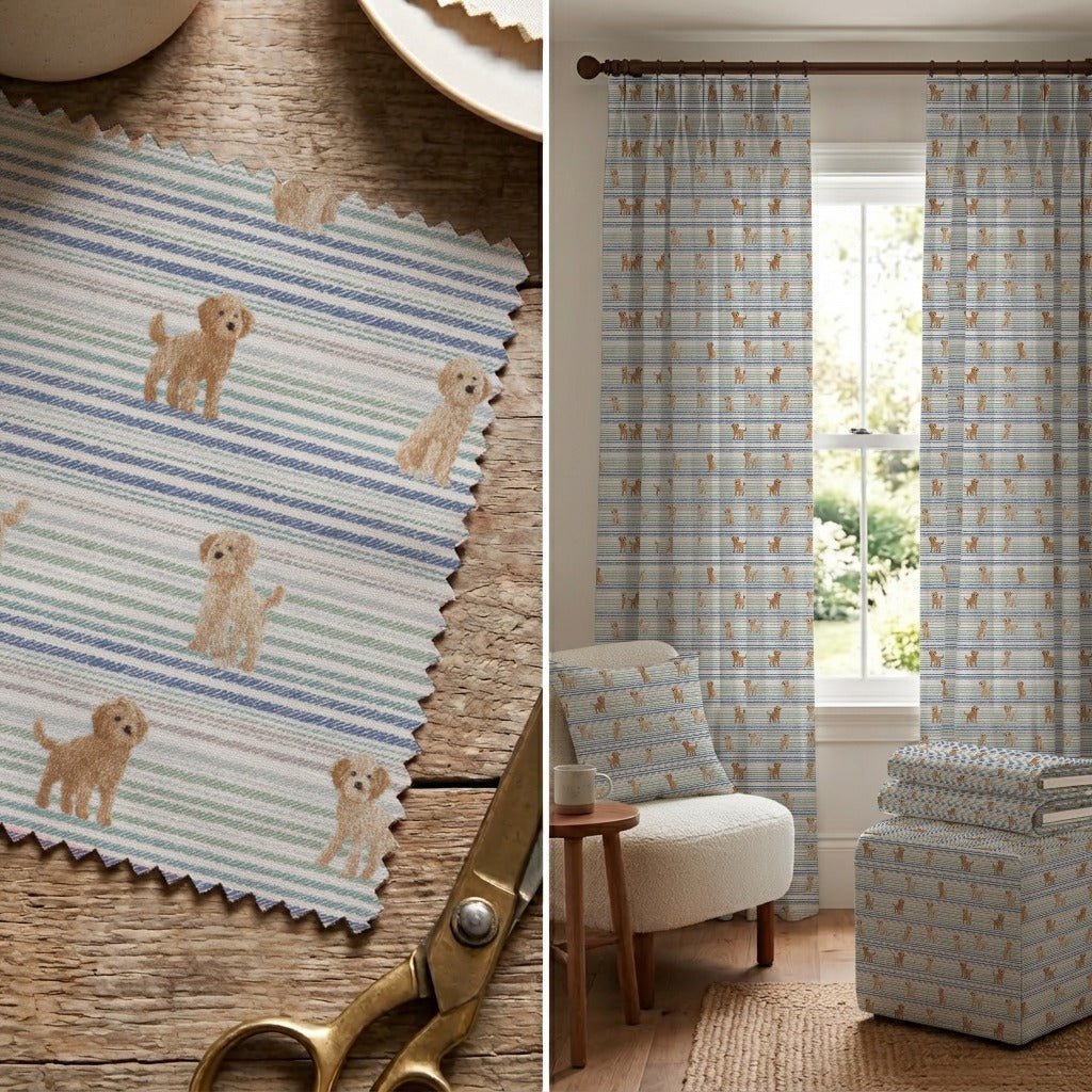 Goldendoodle Pastel Stripes - Fabric - Linen Rowe