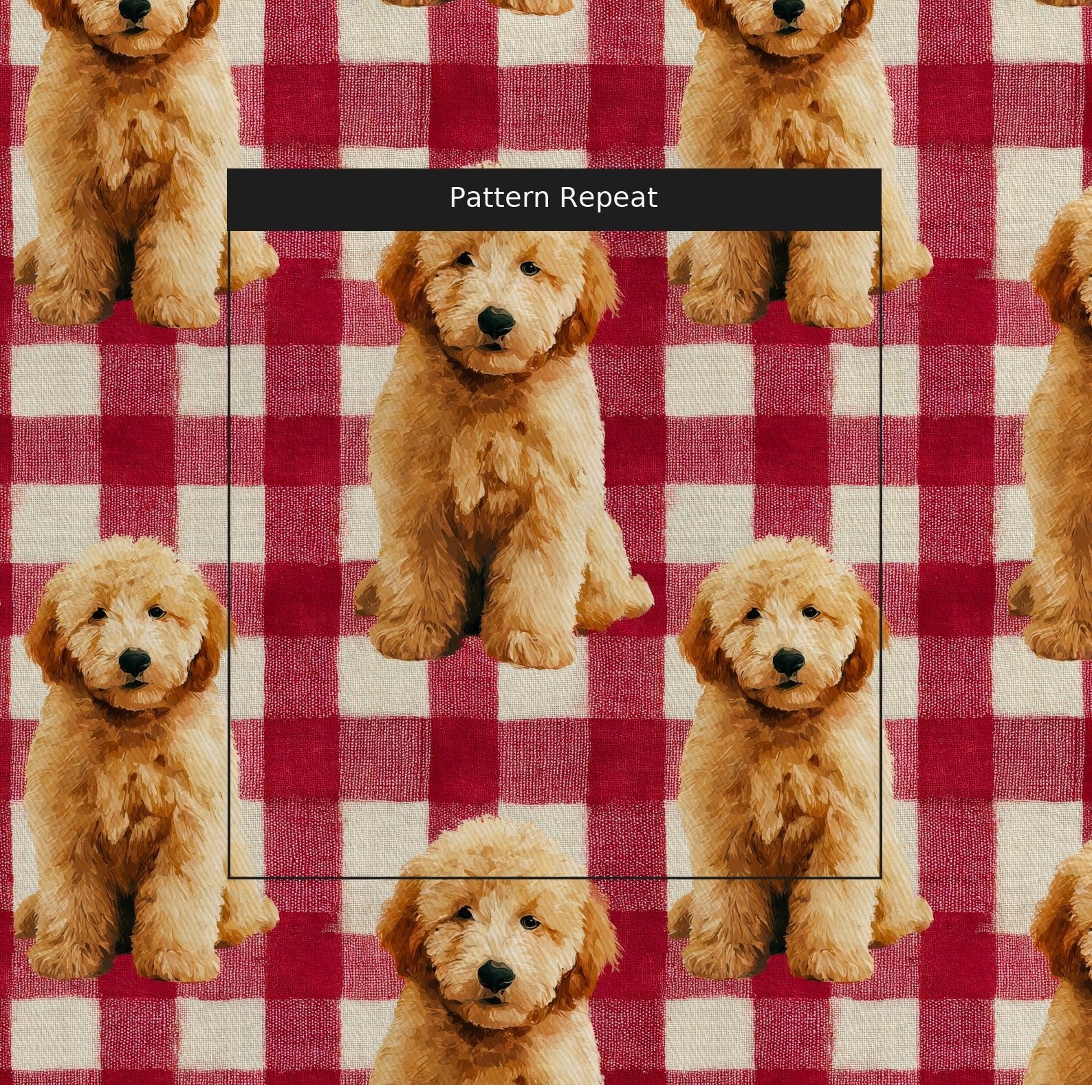 Goldendoodle Picnic Gingham - Fabric - Linen Rowe