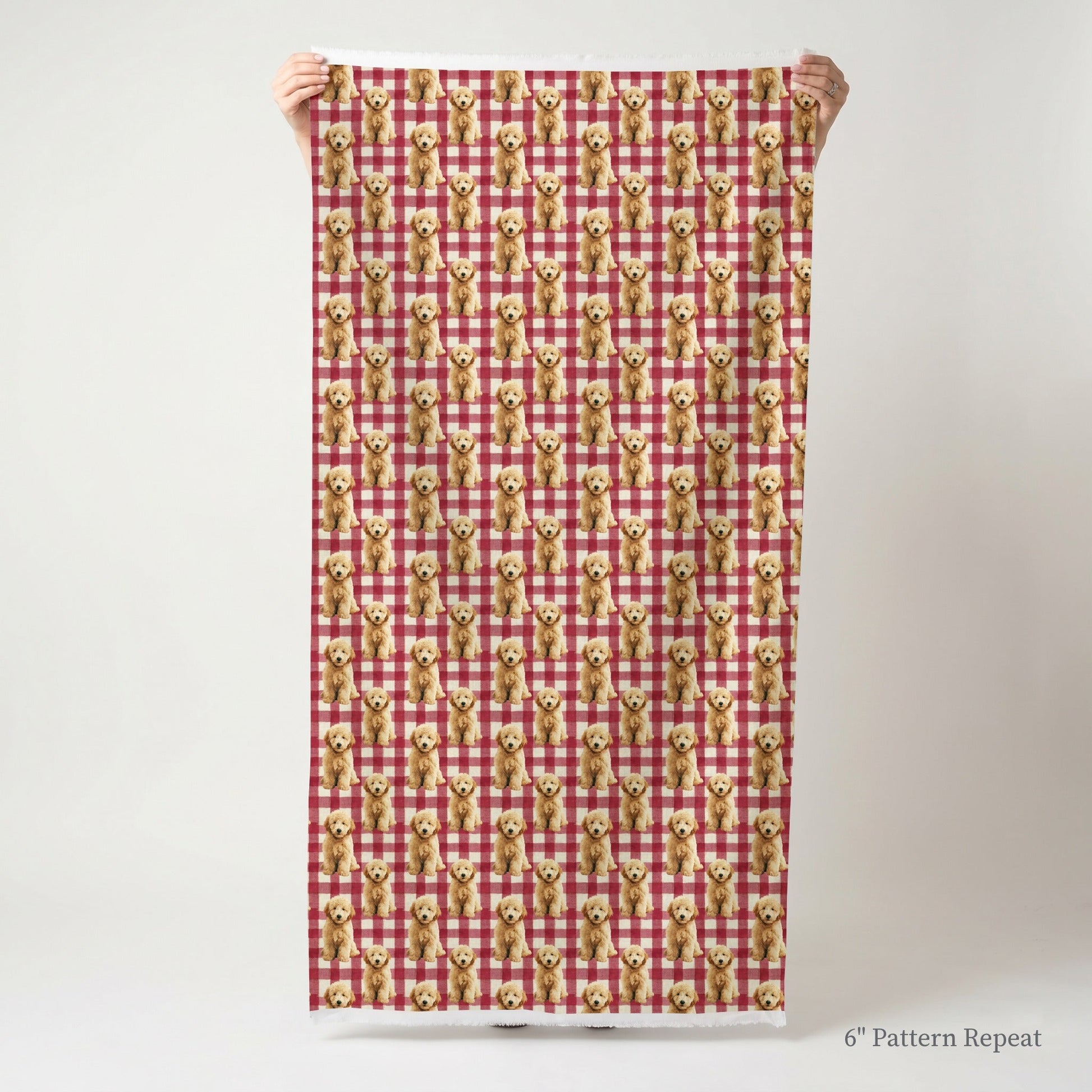 Goldendoodle Picnic Gingham - Fabric - Linen Rowe