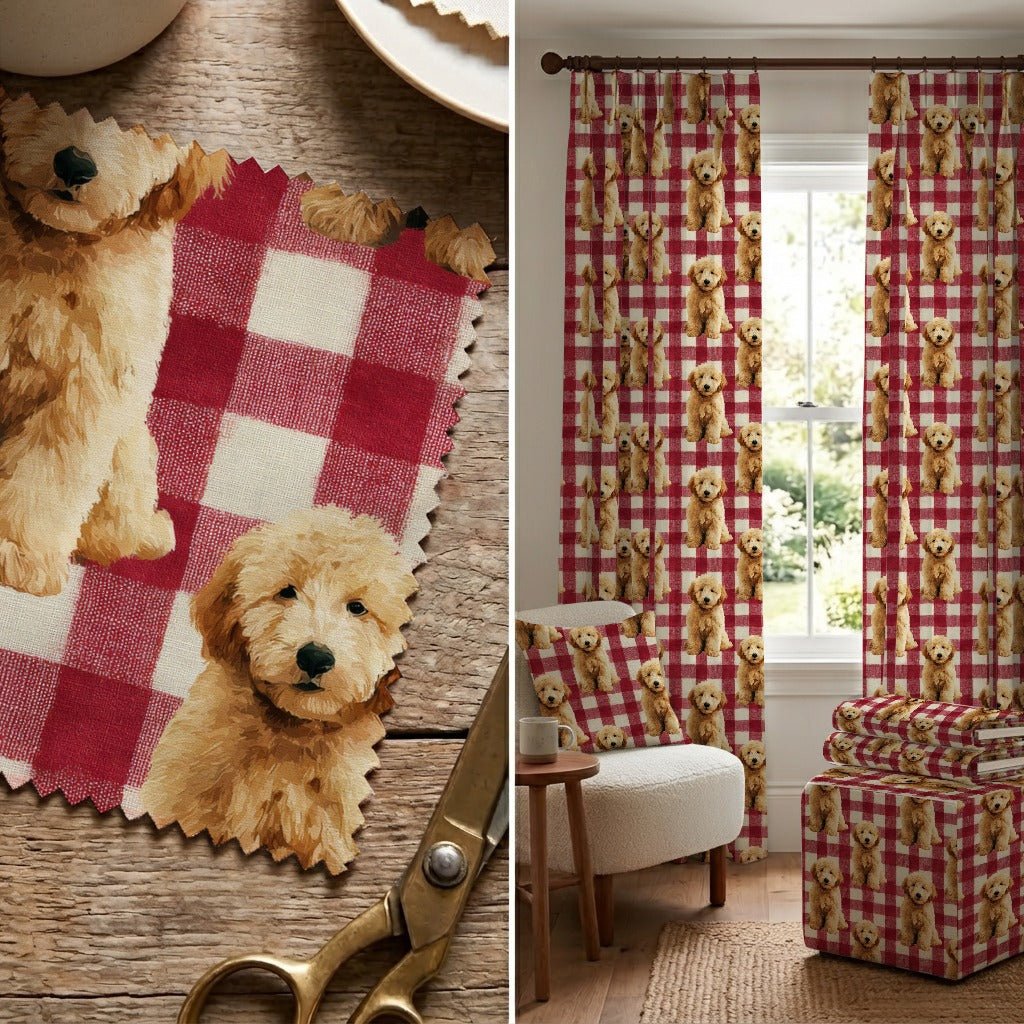 Goldendoodle Picnic Gingham - Fabric - Linen Rowe