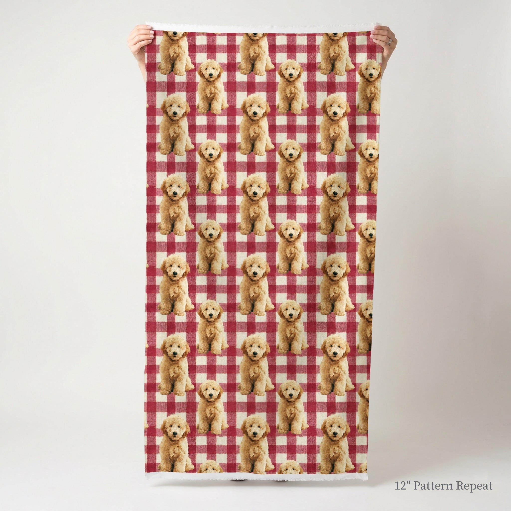 Goldendoodle Picnic Gingham - Fabric - Linen Rowe