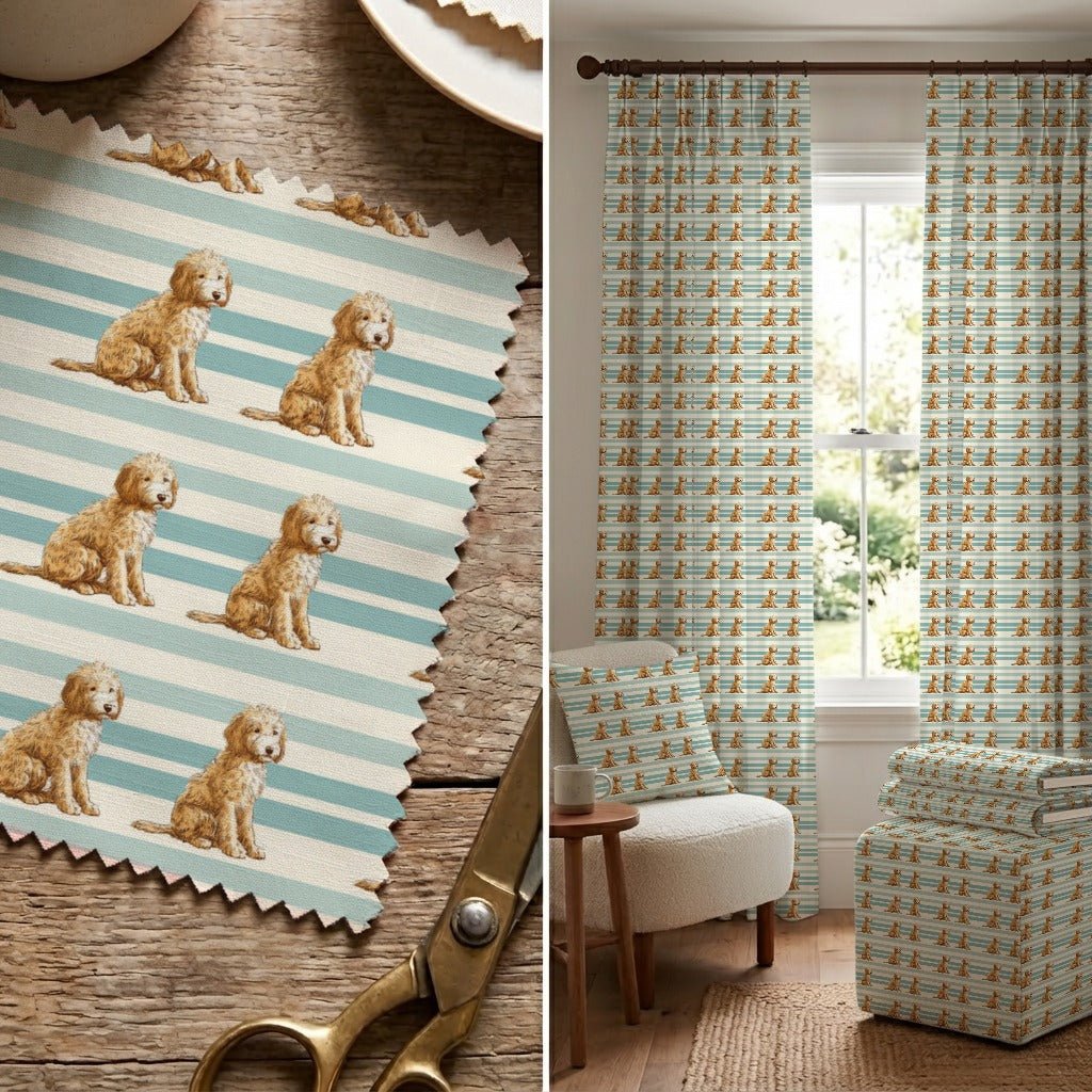 Goldendoodle Stripes - Fabric - Linen Rowe