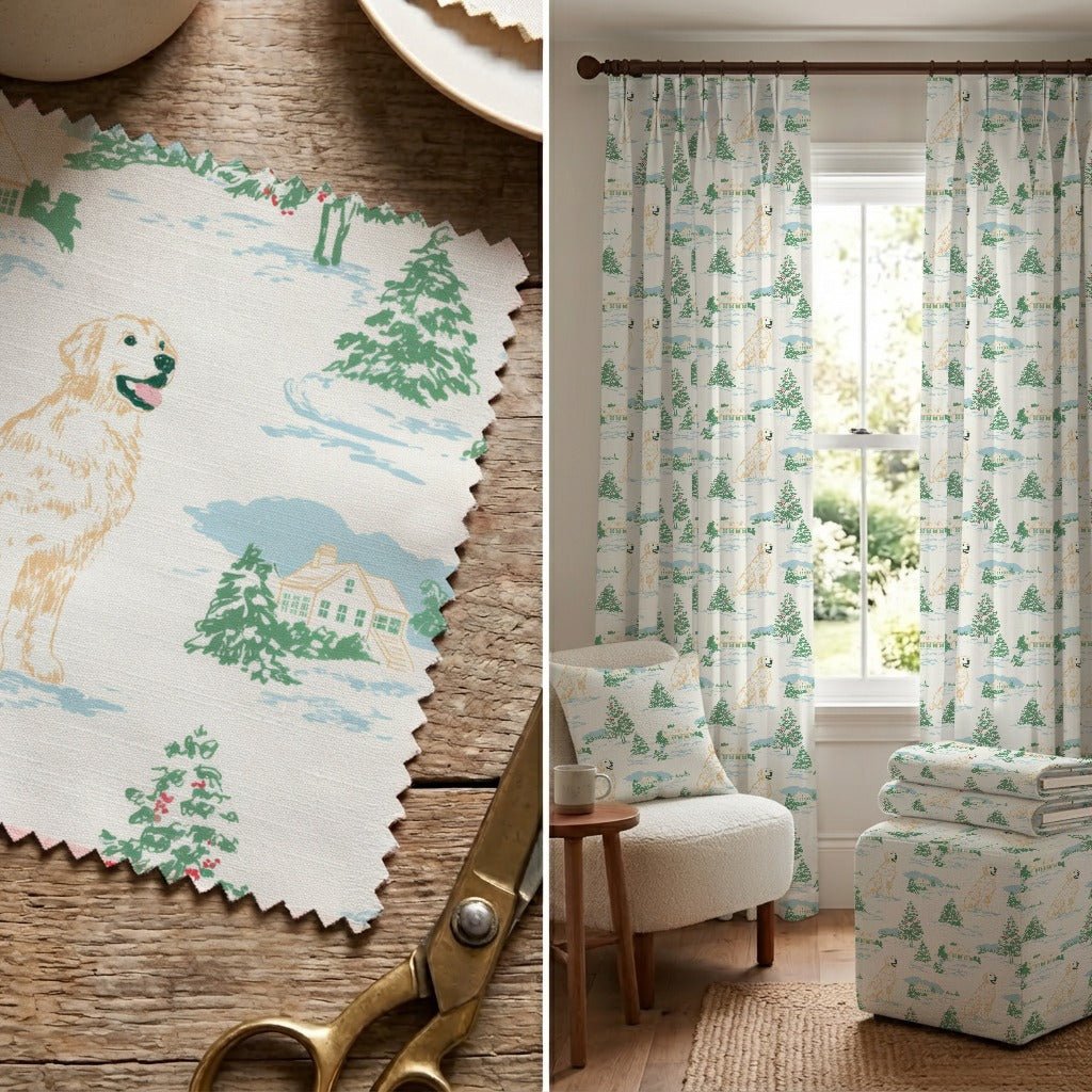 Goldenretriever Winter Play - Fabric - Linen Rowe