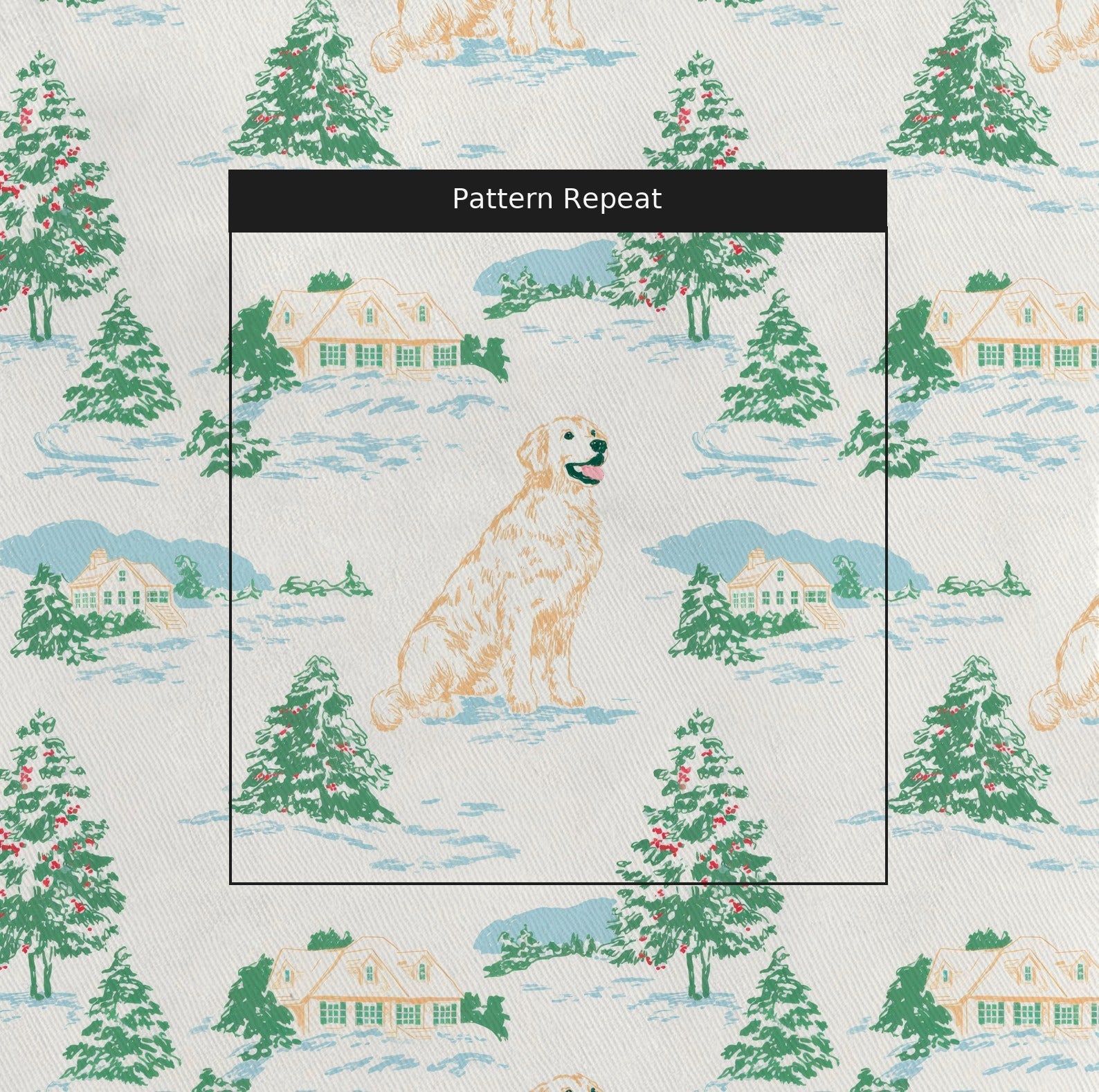 Goldenretriever Winter Play - Fabric - Linen Rowe