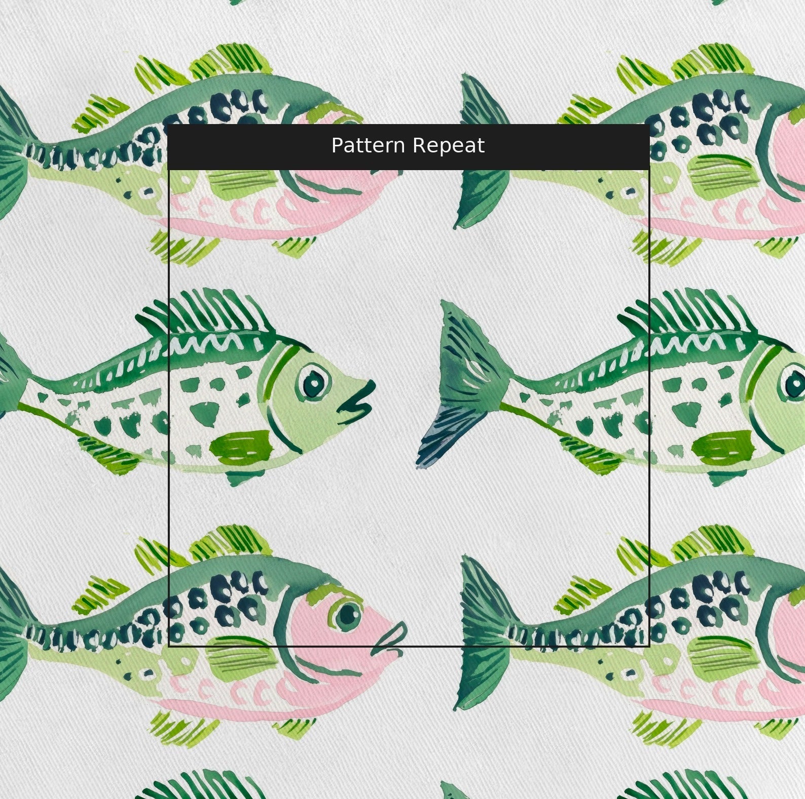 Green and Pink fish - Fabric - Linen Rowe