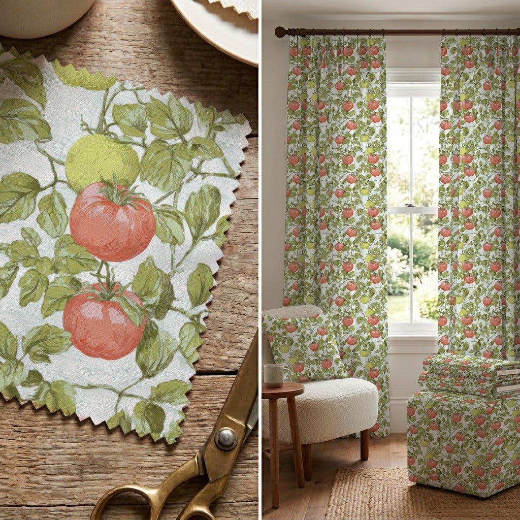 Green and Red Tomatoes - Fabric - Linen Rowe