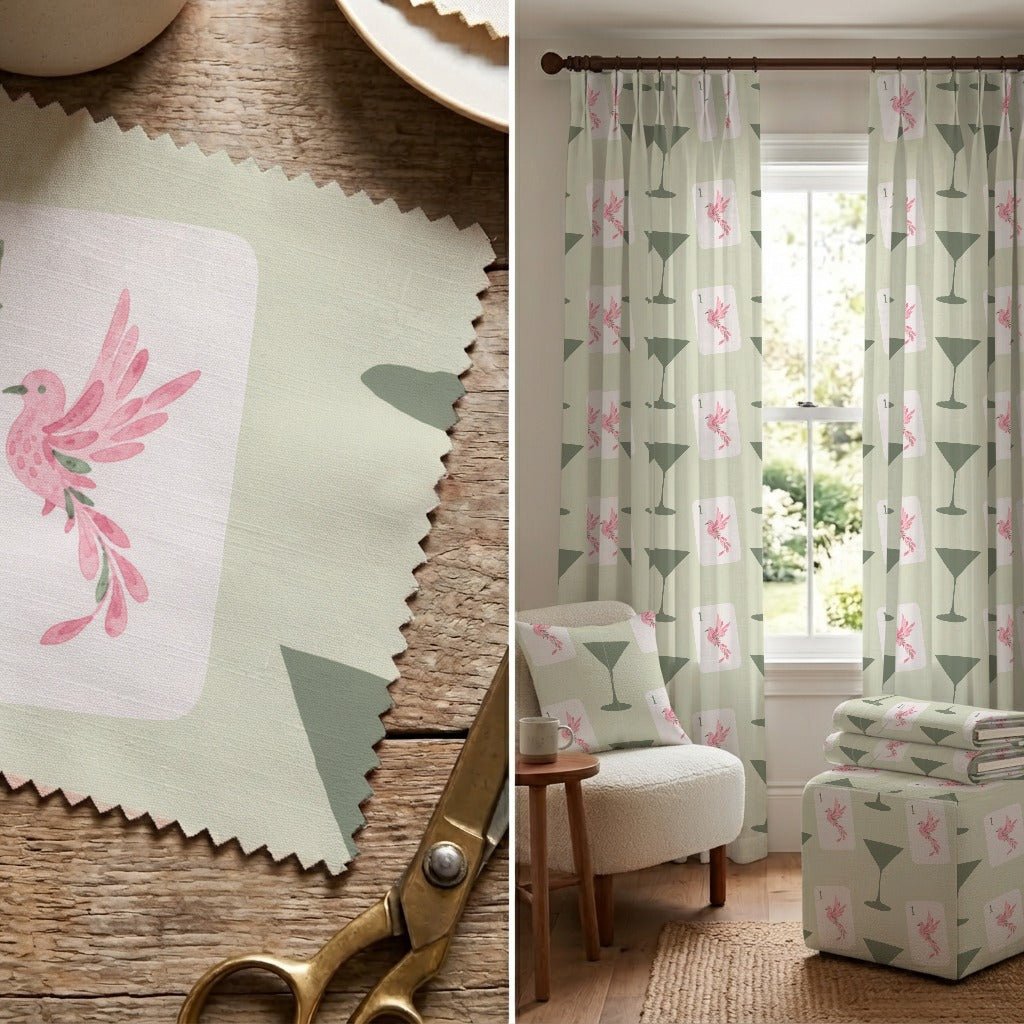 Green Bird Bam, Cheers! - Fabric - Linen Rowe