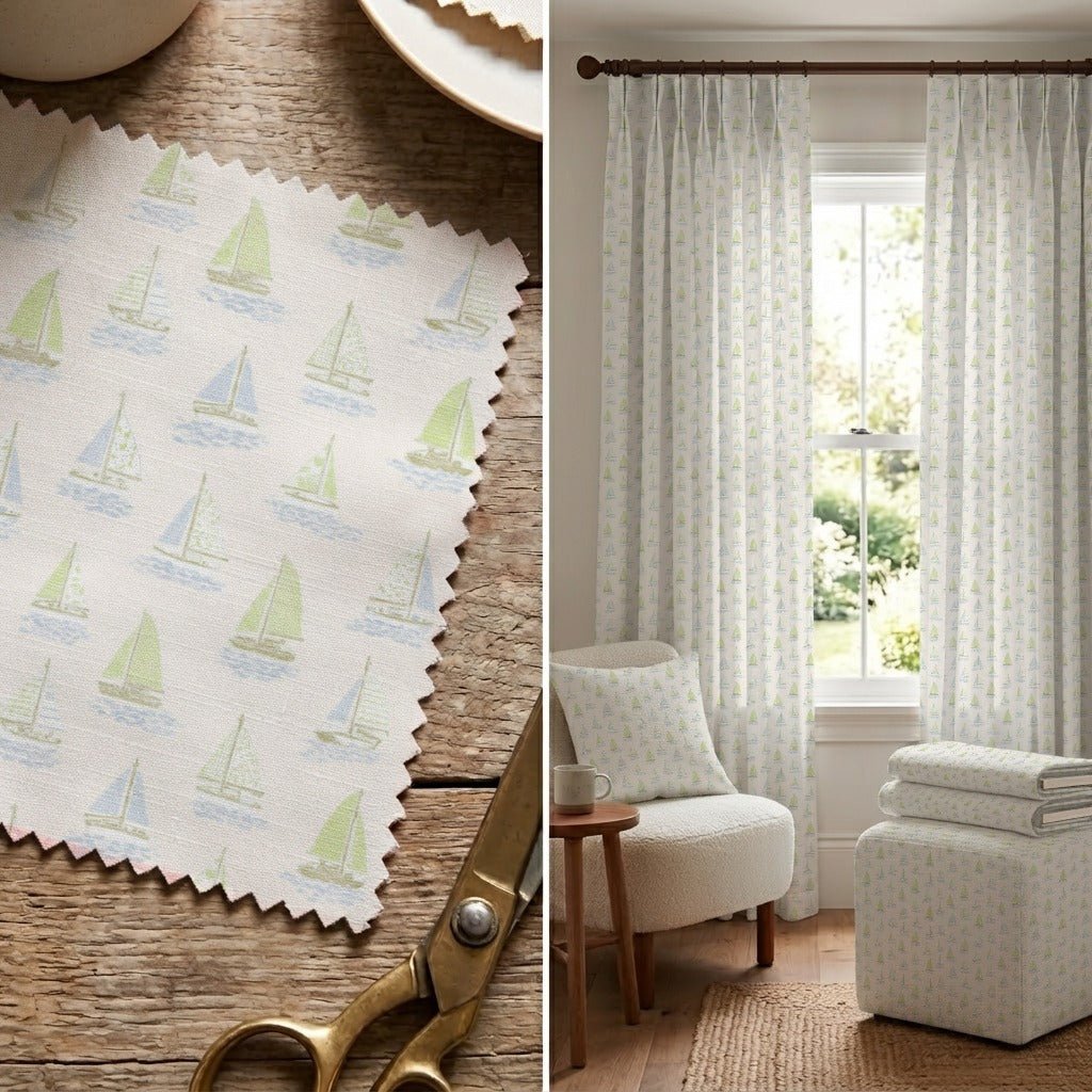 Green Boats - Fabric - Linen Rowe
