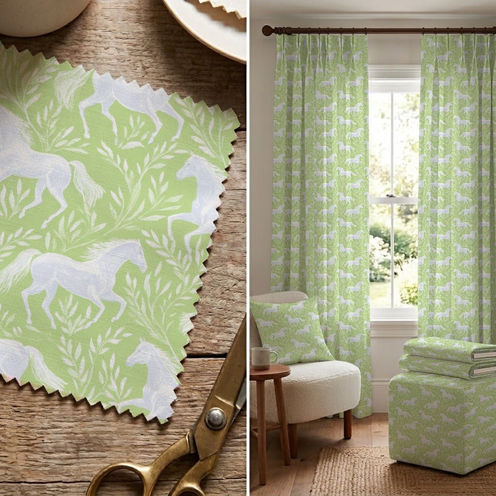 Green Horse Toile - Fabric - Linen Rowe
