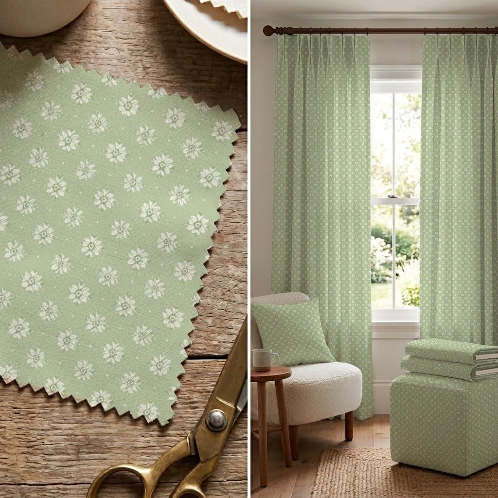 Green Petals - Fabric - Linen Rowe