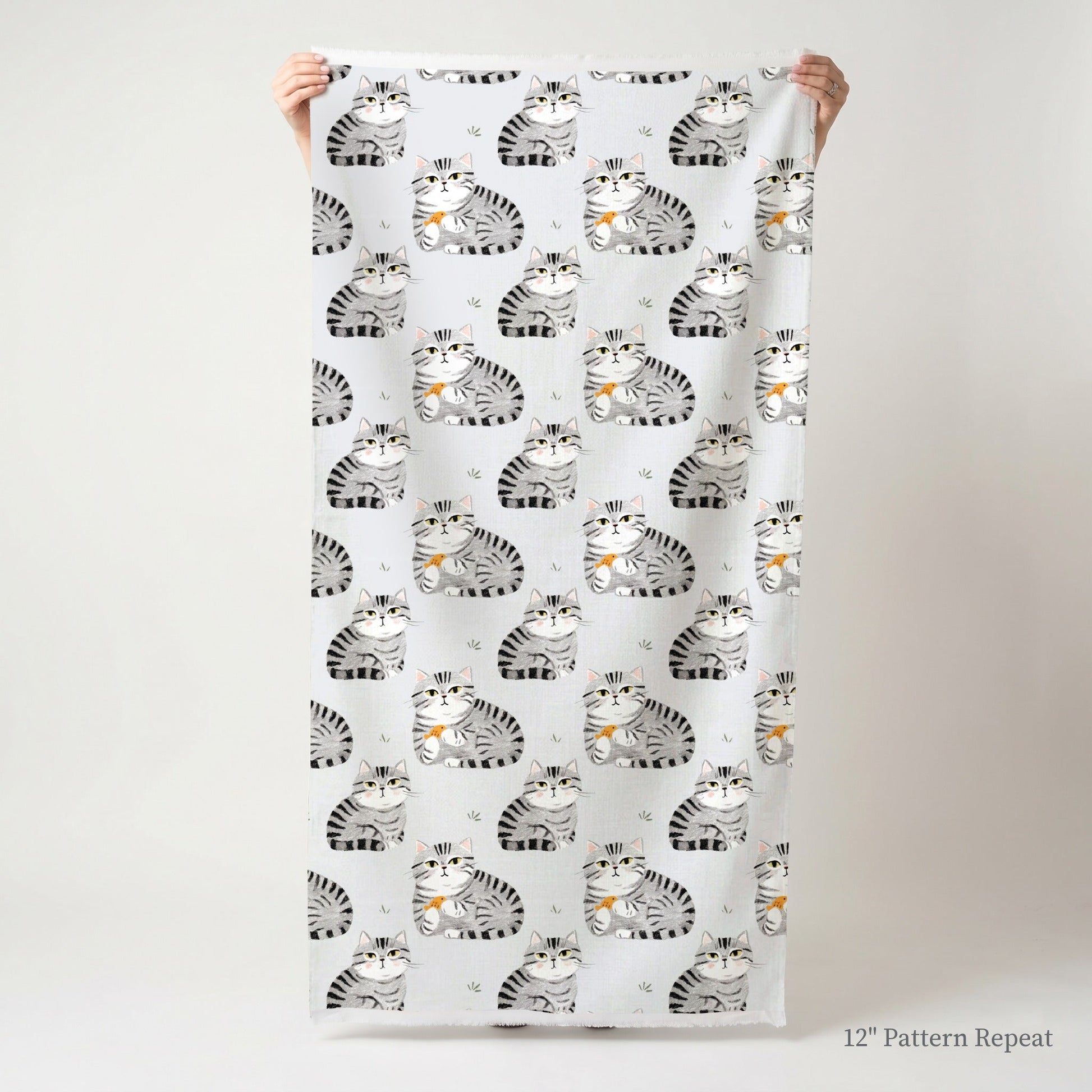 Grey Fish Cat - Fabric - Linen Rowe