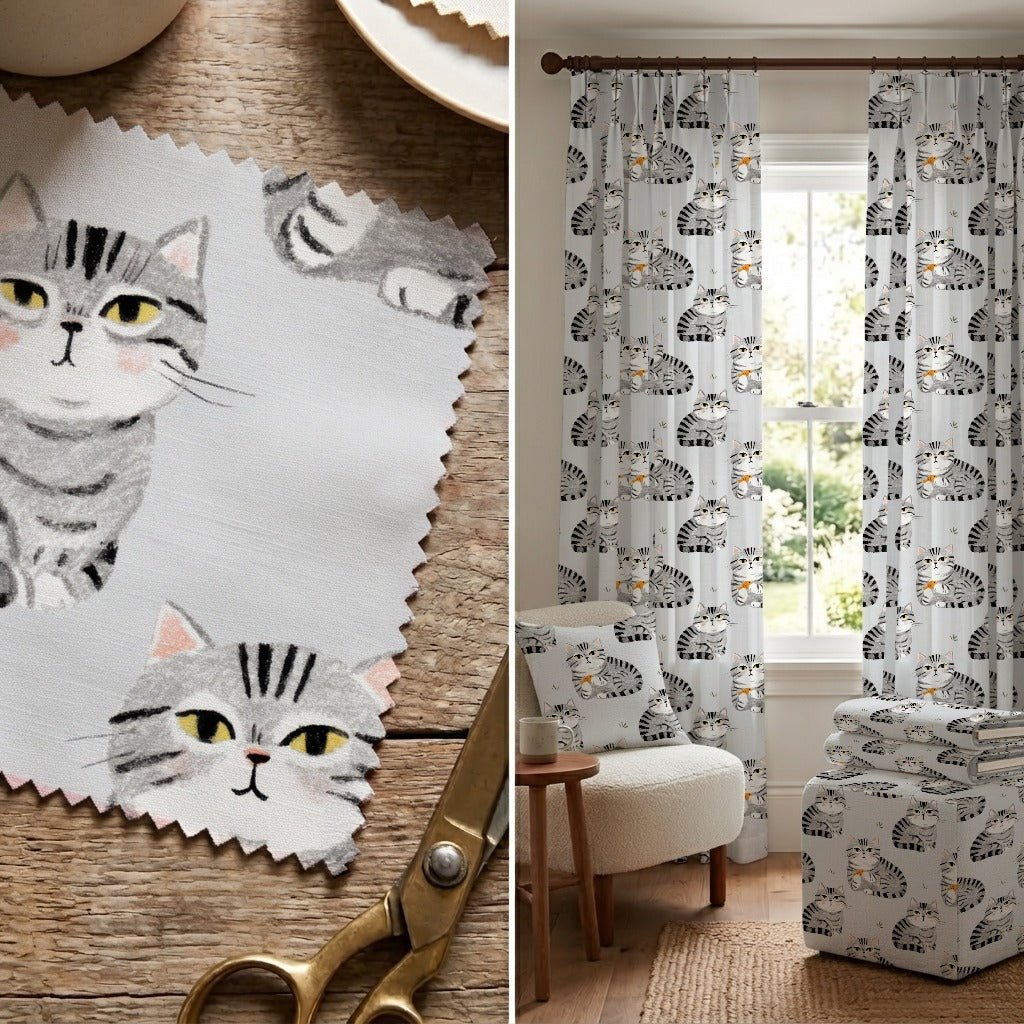Grey Fish Cat - Fabric - Linen Rowe