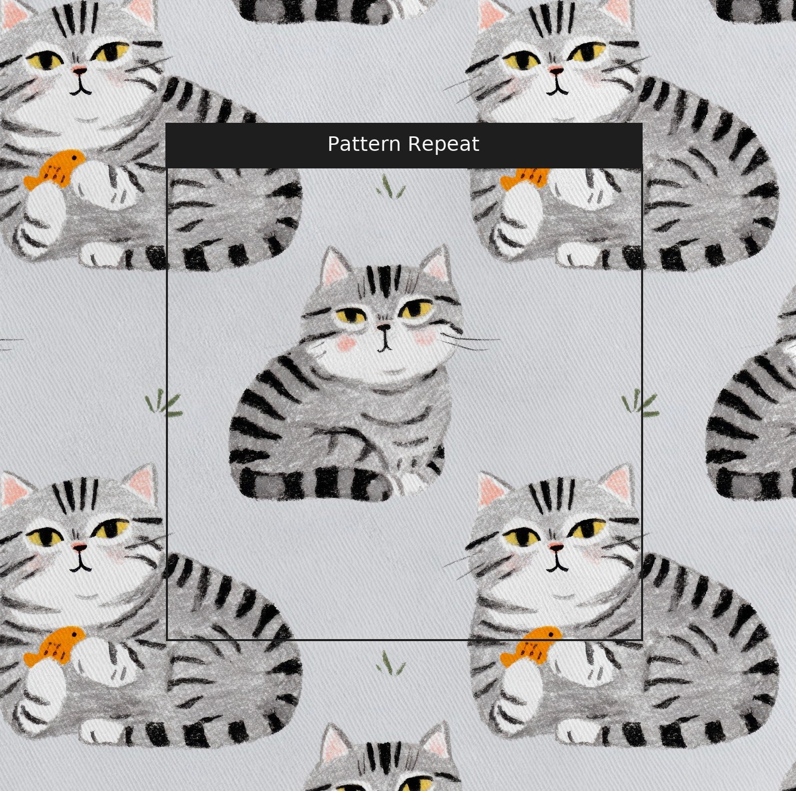 Grey Fish Cat - Fabric - Linen Rowe