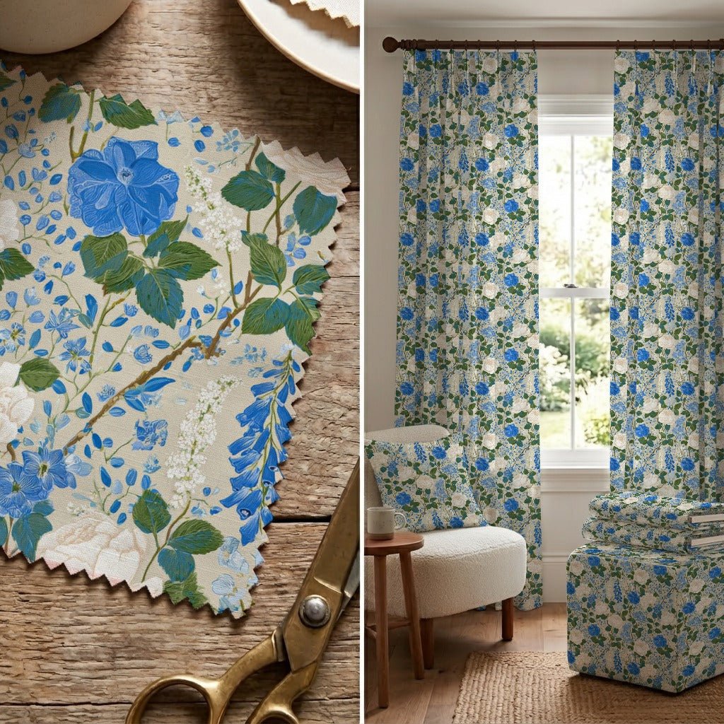 Hanging Blue Petals - Fabric - Linen Rowe