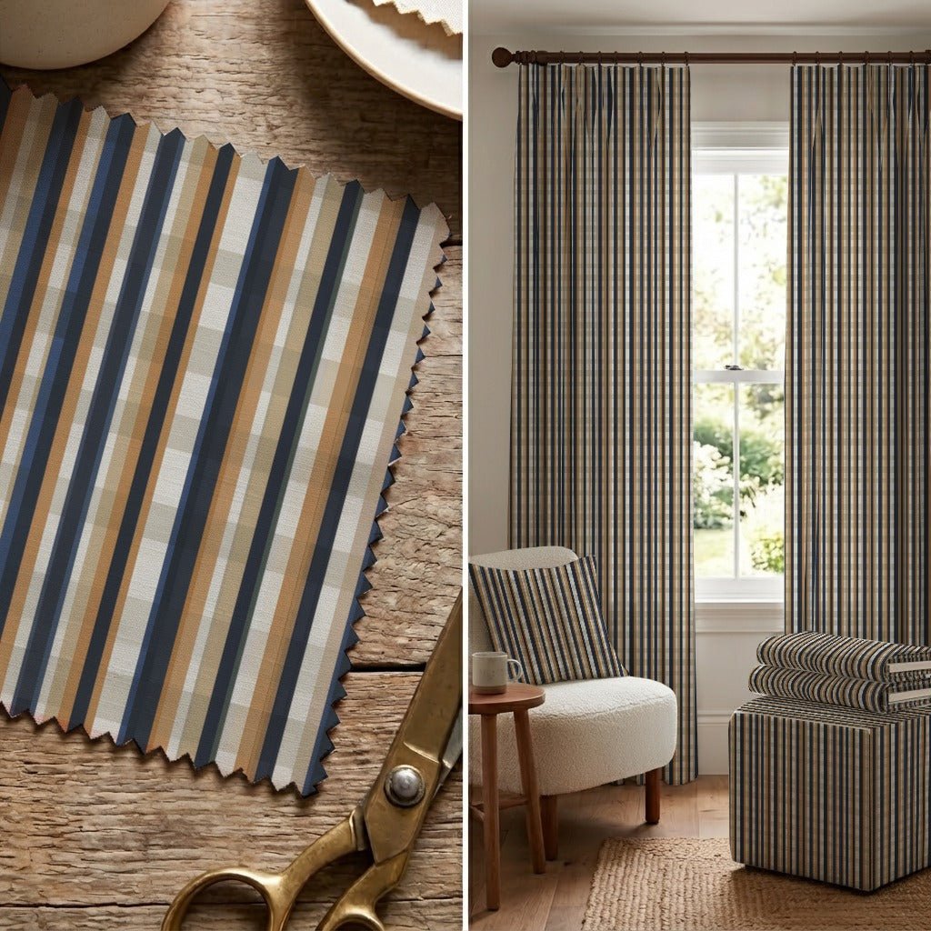 Harbor Plaid Stripe - Fabric - Linen Rowe