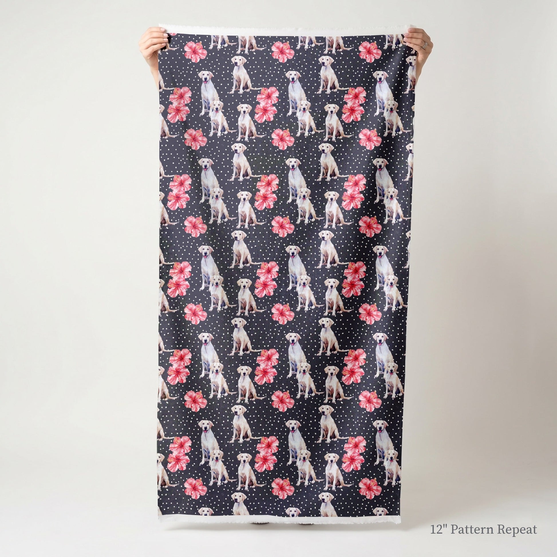 Hibiscus Dots Labrador Retriever - Fabric - Linen Rowe