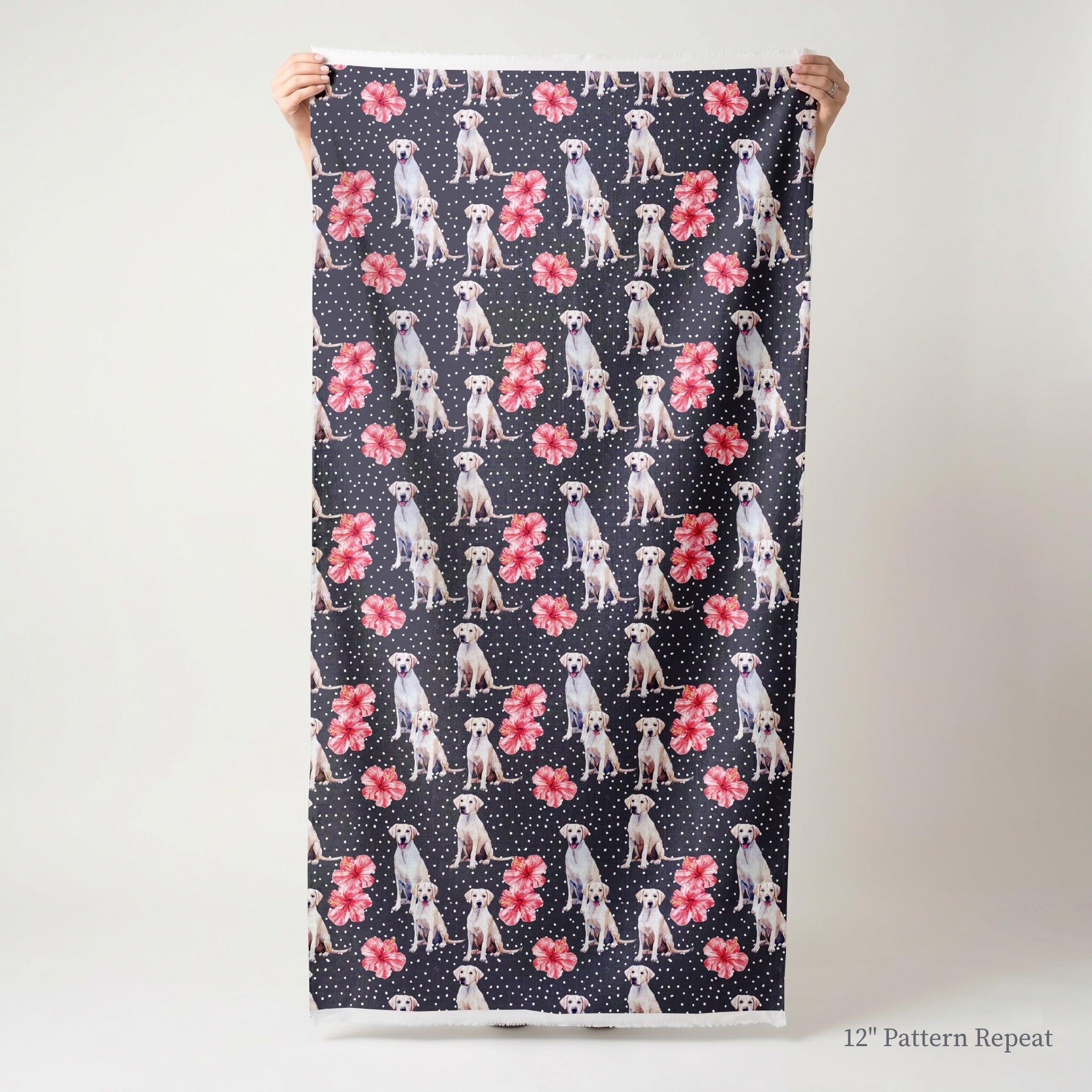 Hibiscus Dots Labrador Retriever - Fabric - Linen Rowe