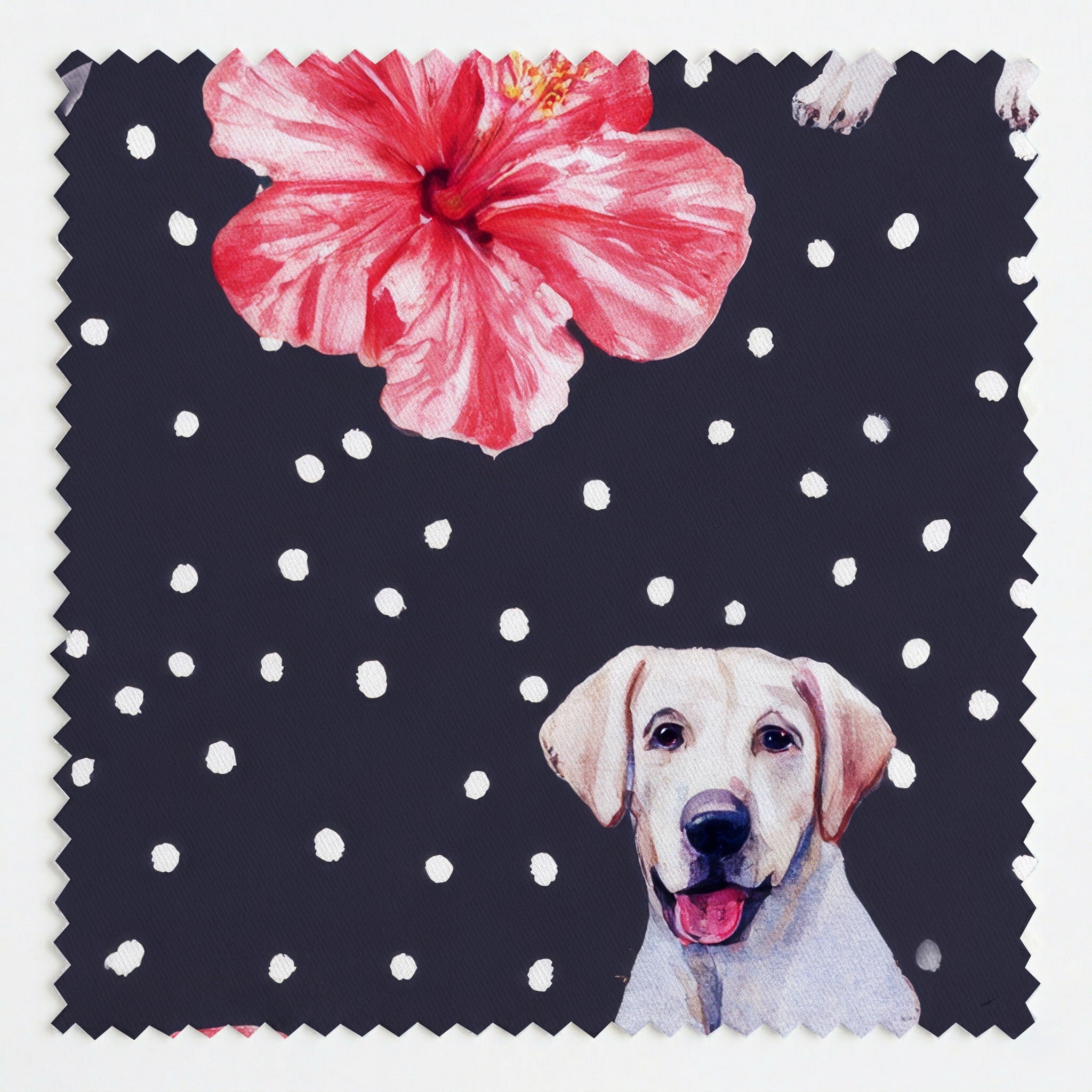 Hibiscus Dots Labrador Retriever - Fabric - Linen Rowe
