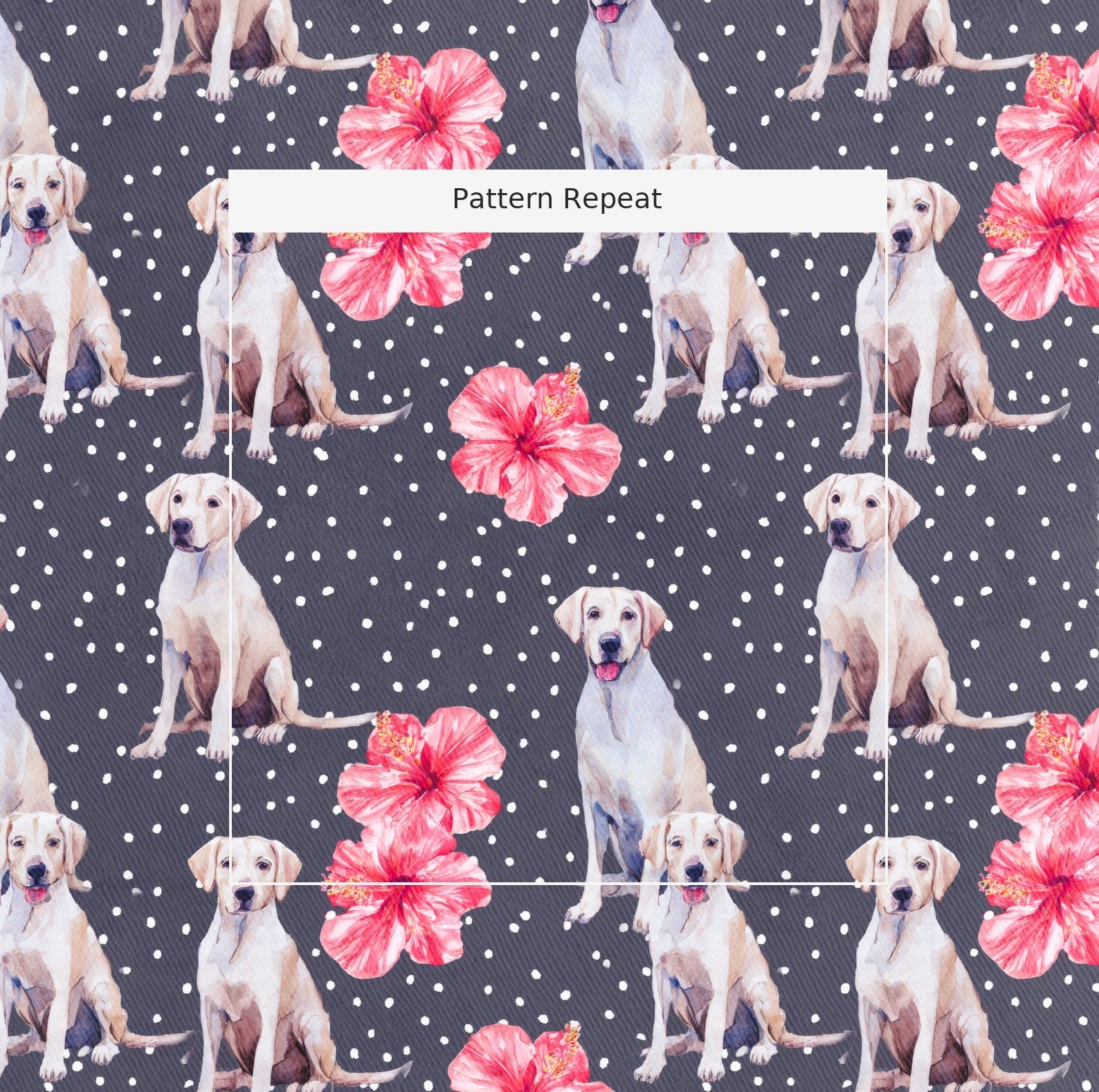 Hibiscus Dots Labrador Retriever - Fabric - Linen Rowe