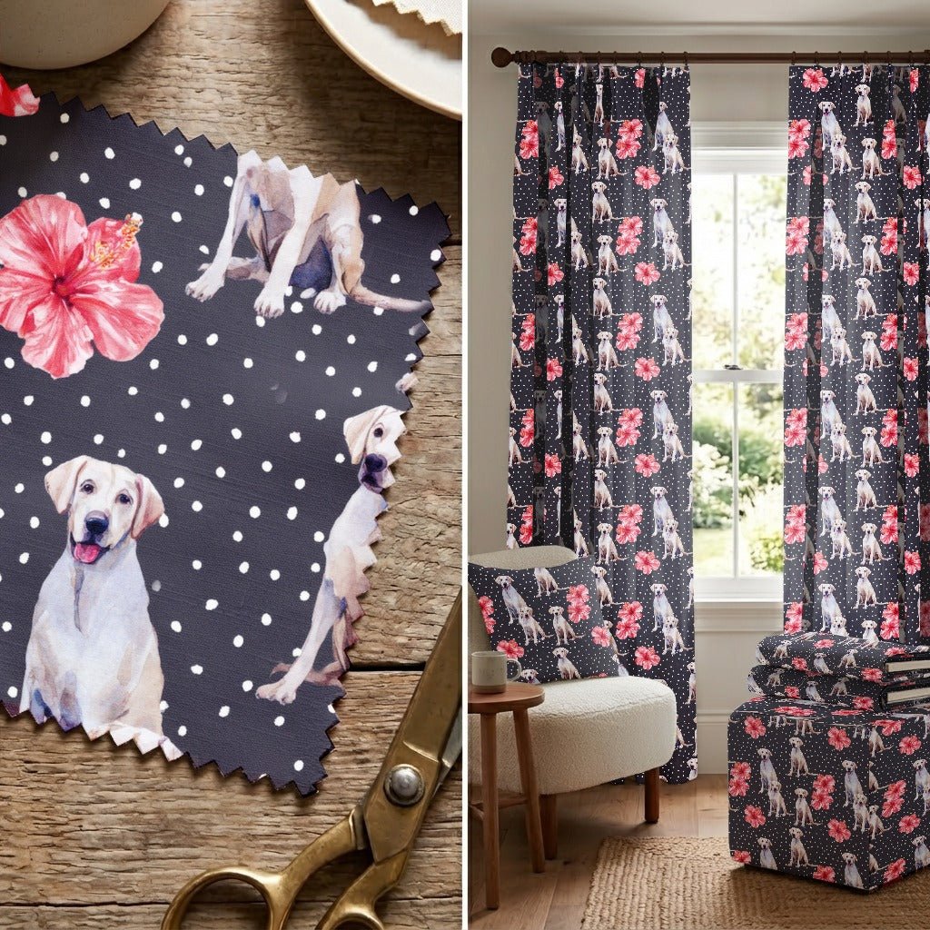 Hibiscus Dots Labrador Retriever - Fabric - Linen Rowe