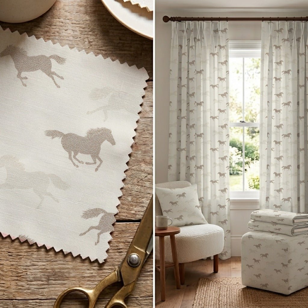Horses Running - Fabric - Linen Rowe
