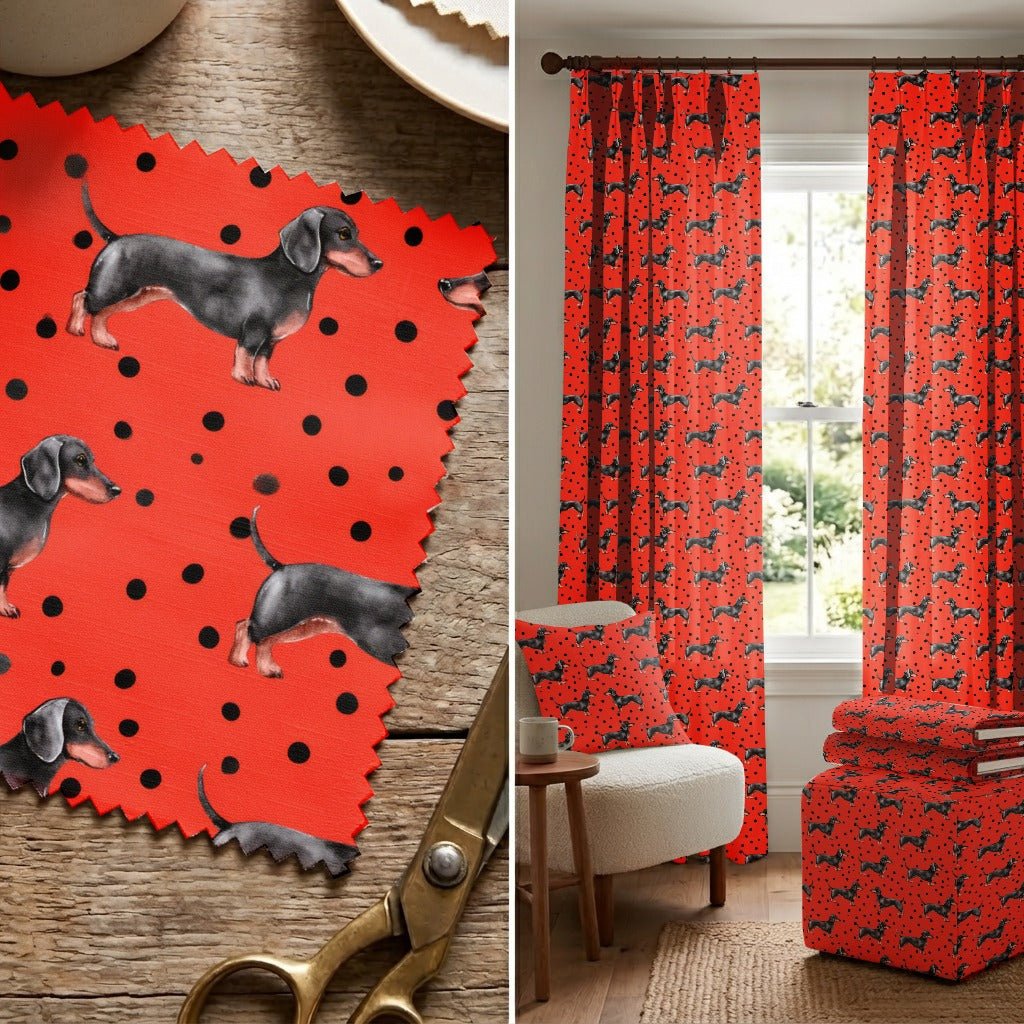 Lady Polka Dot Dachshund - Fabric - Linen Rowe