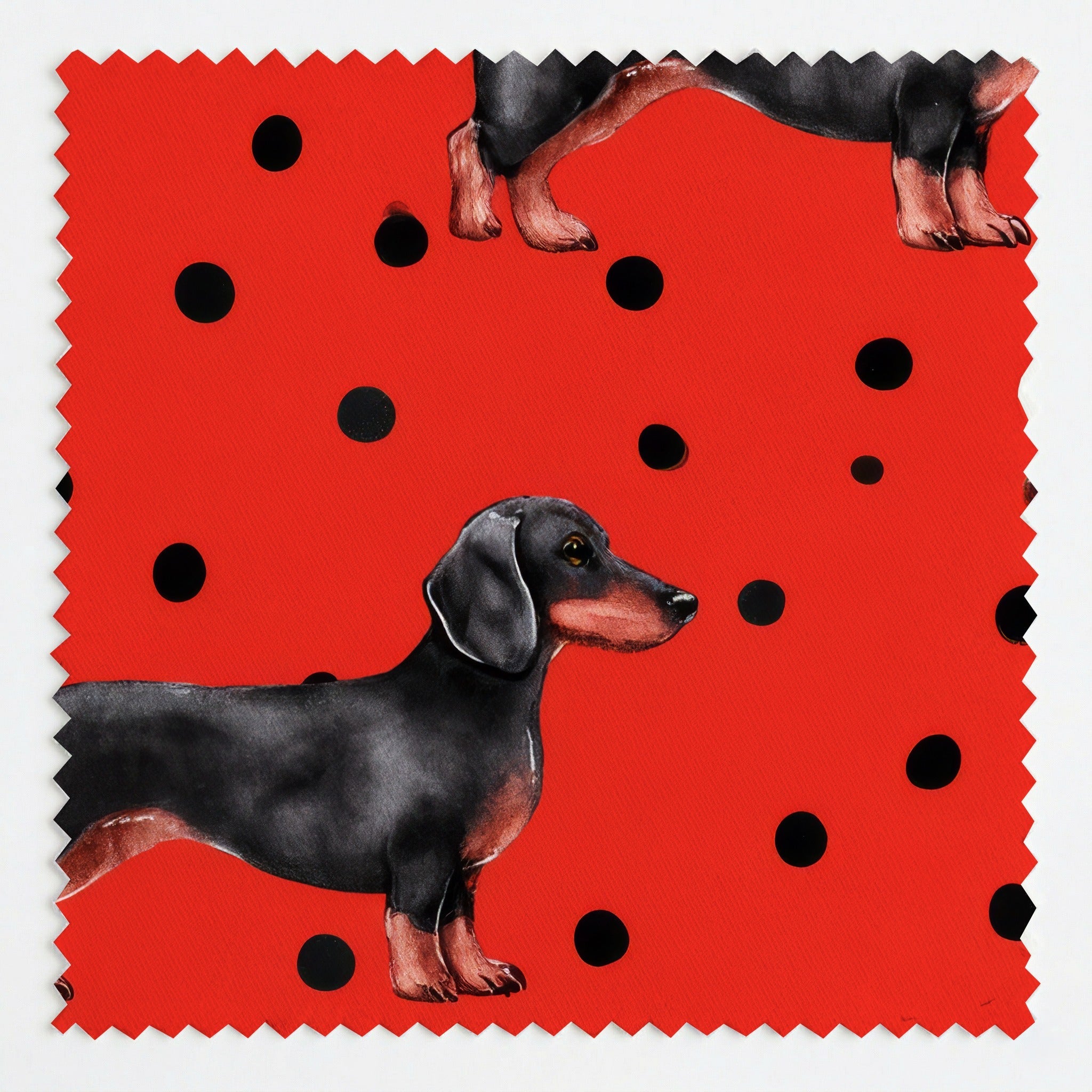 Lady Polka Dot Dachshund - Fabric - Linen Rowe
