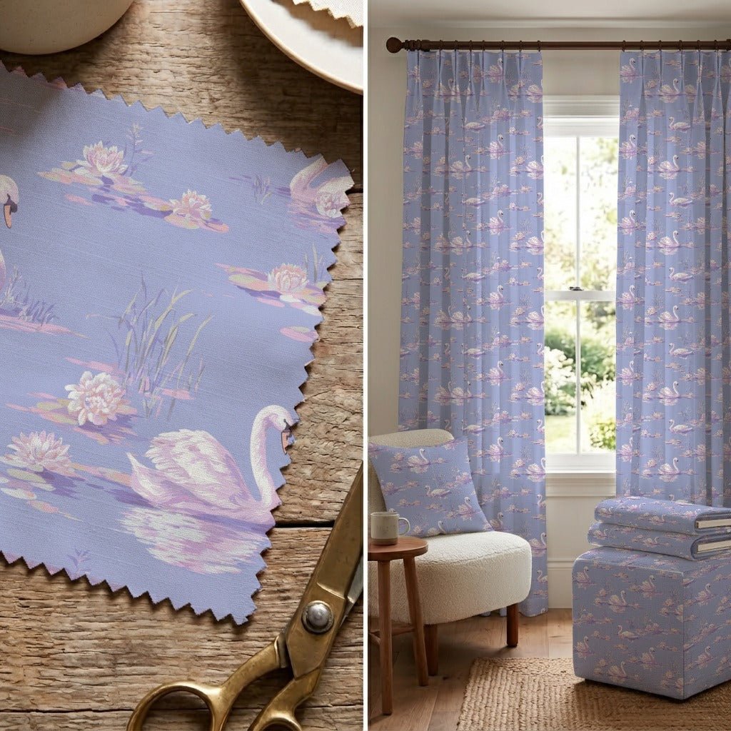 Lilac Swans - Fabric - Linen Rowe