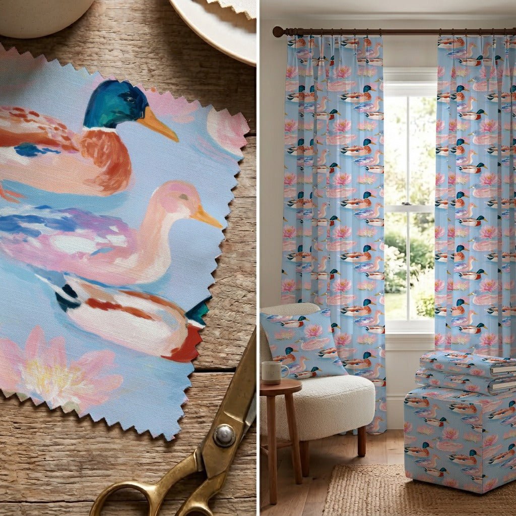 Lily Pond Ducks - Fabric - Linen Rowe