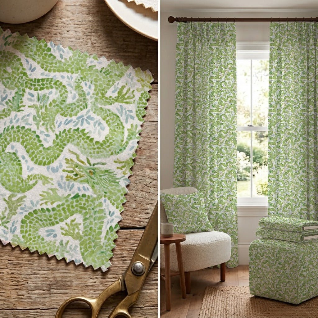Mahj Green Dragons - Fabric - Linen Rowe