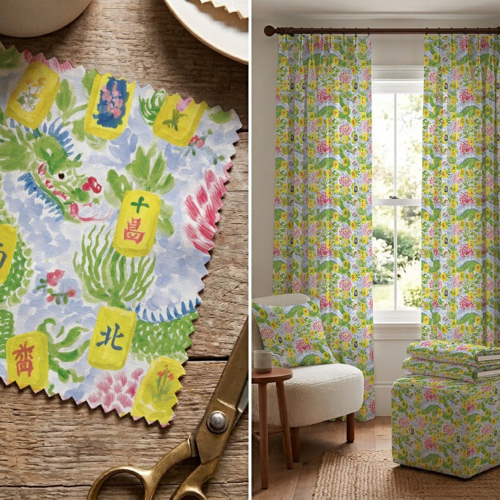 Mahjong Dragons - Fabric - Linen Rowe
