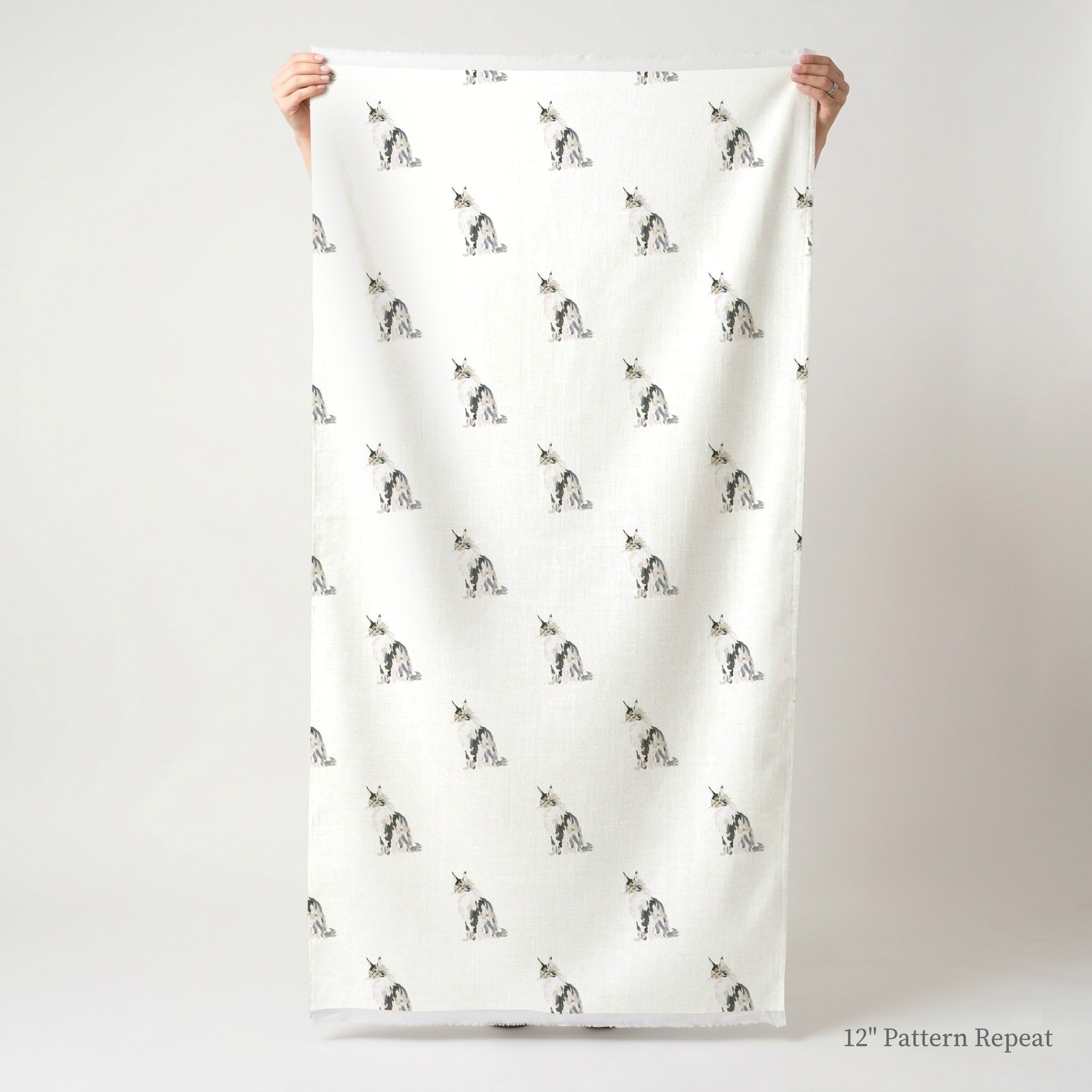 Maine Coon Block Print - Fabric - Linen Rowe