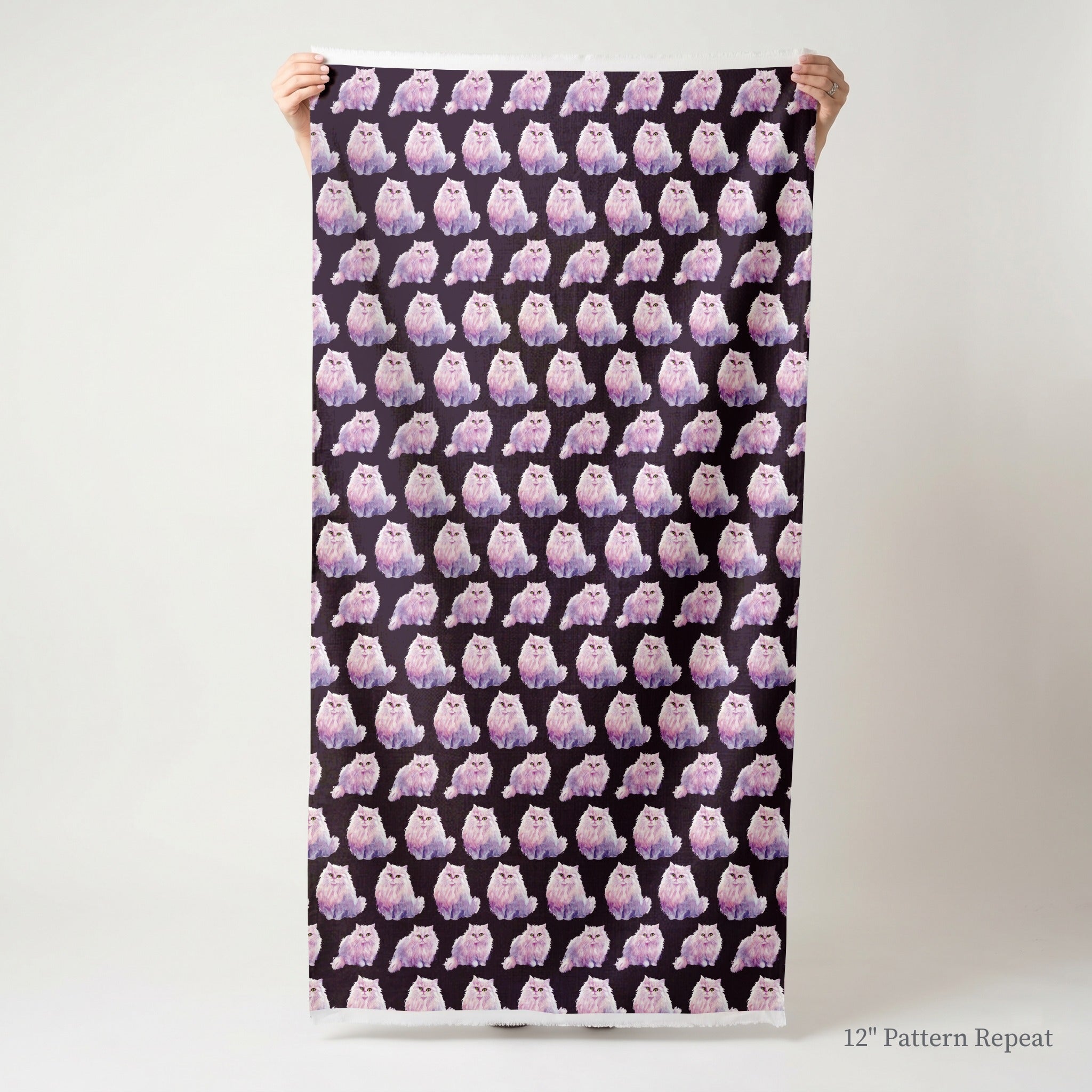 Mauve Persian Cats - Fabric - Linen Rowe