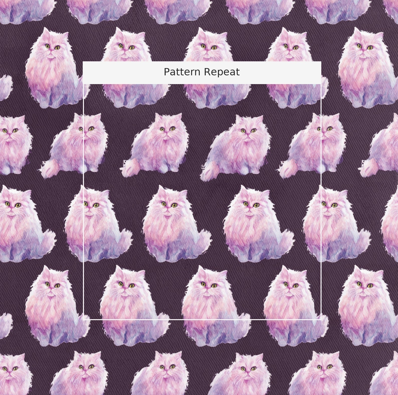 Mauve Persian Cats - Fabric - Linen Rowe