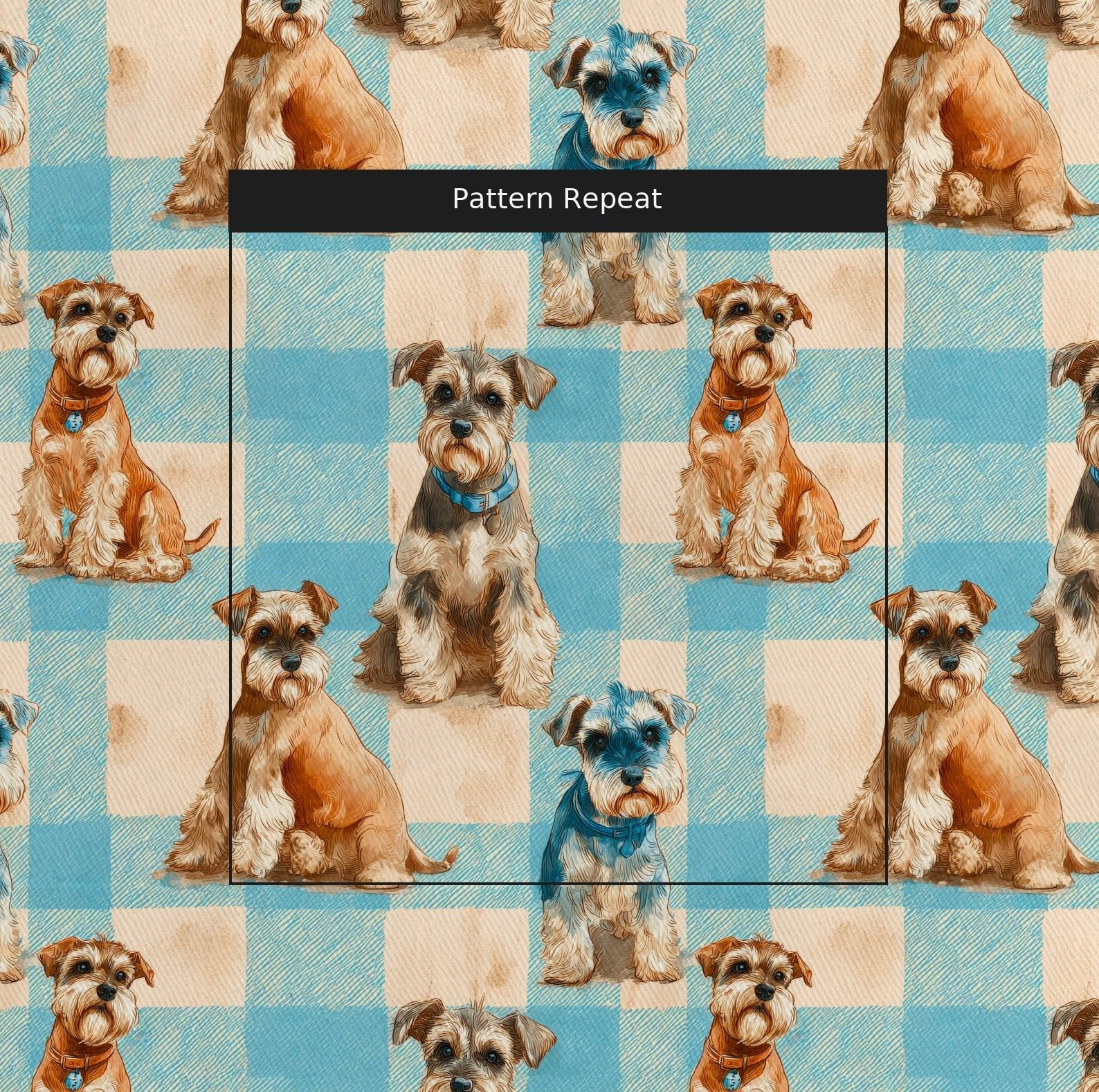 Mini Schnauzer Cottage Gingham - Fabric - Linen Rowe