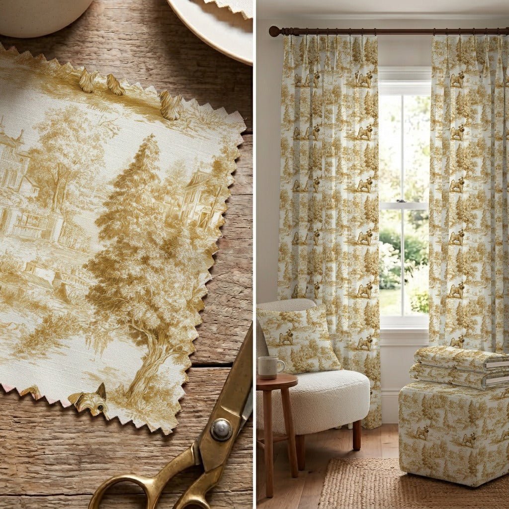 Mini Schnauzer Country Toile - Fabric - Linen Rowe