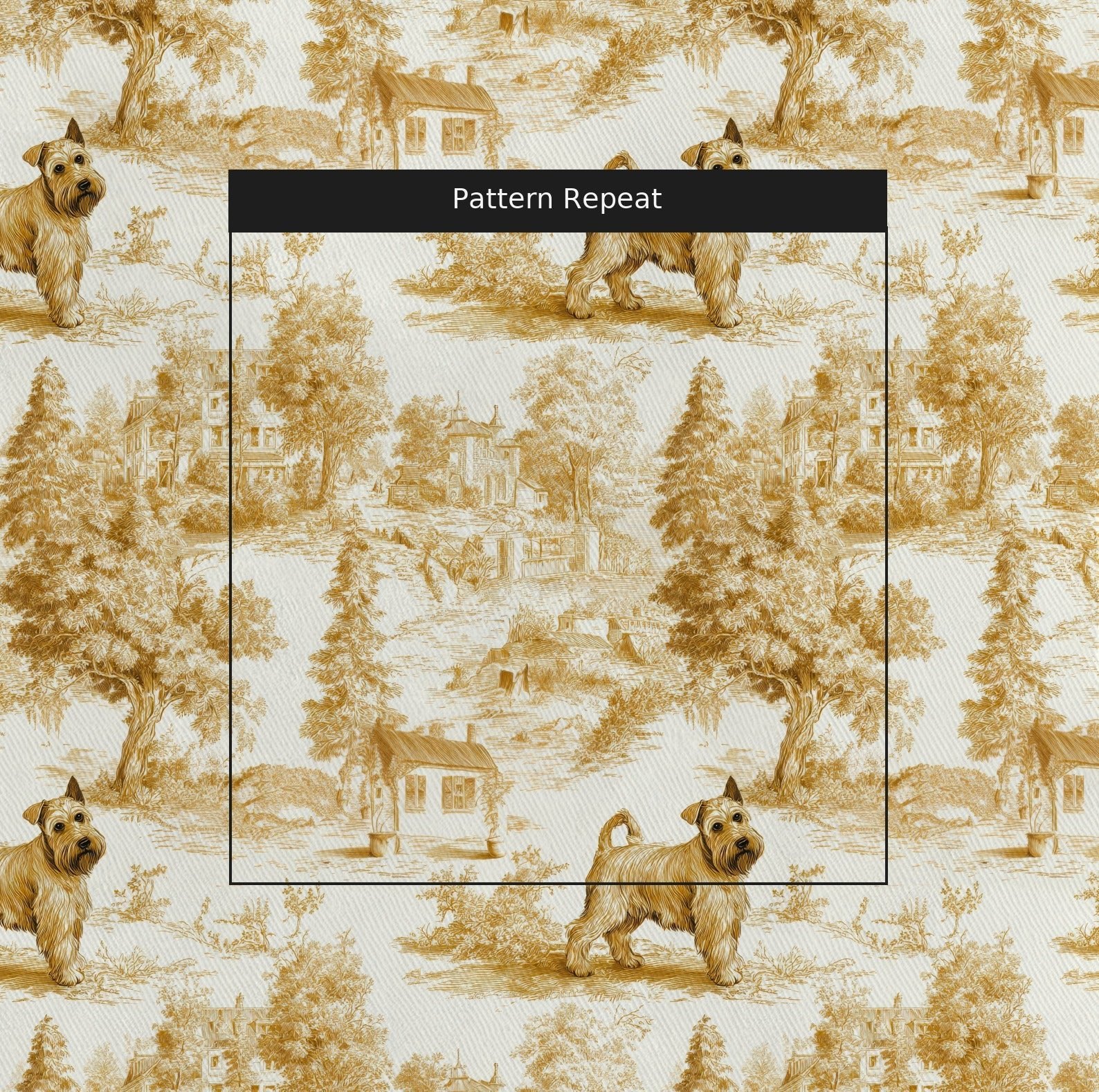 Mini Schnauzer Country Toile - Fabric - Linen Rowe