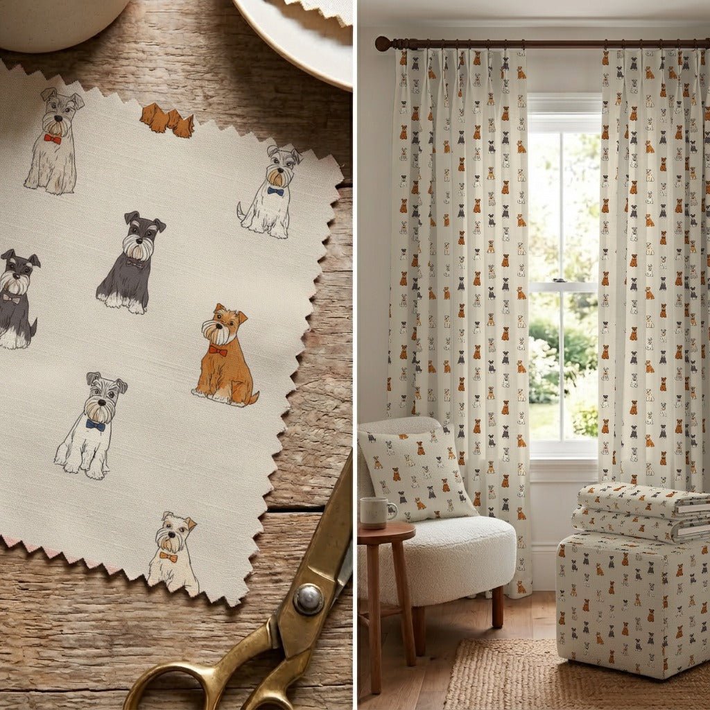 Mini Schnauzer Ditsy Cream - Fabric - Linen Rowe