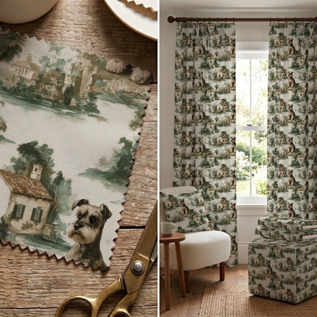 Mini Schnauzer Garden Toile - Fabric - Linen Rowe