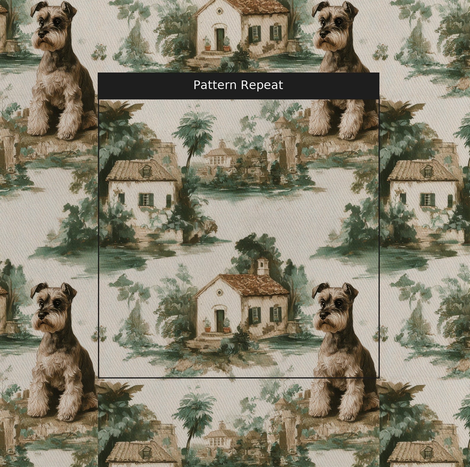 Mini Schnauzer Garden Toile - Fabric - Linen Rowe